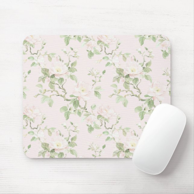 Blush Pink White Romantic Floral  Mouse Pad (With Mouse)
