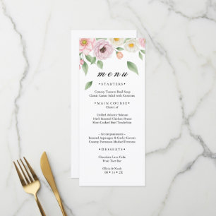 Blush Pink White Rose Botanical Wedding Dinner Menu