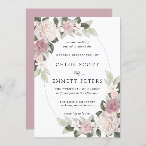 Blush Pink White Rose Floral Wedding Invitation