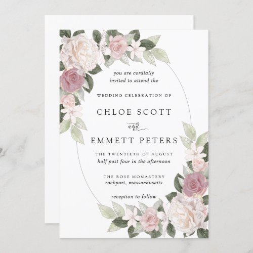 Blush Pink White Rose Floral Wedding Invitation