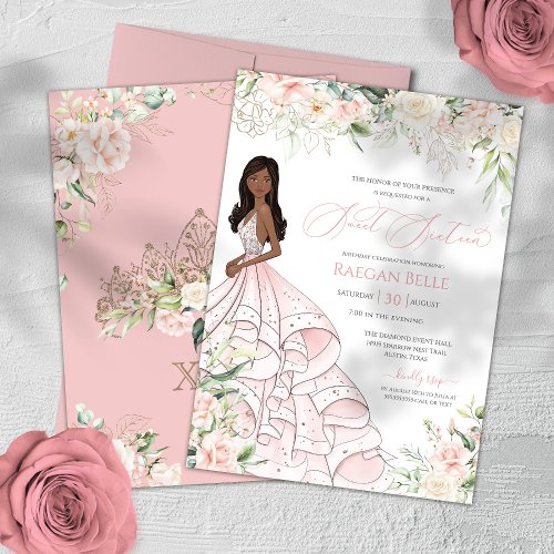 Blush Pink White Roses Elegant Glam Sweet Sixteen Invitation