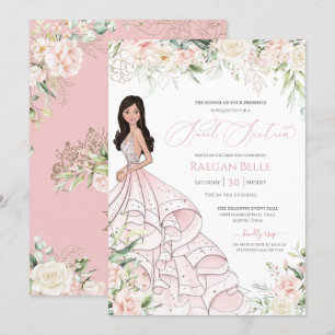 Blush Pink White Roses Luxury Glam Sweet Sixteen Invitation