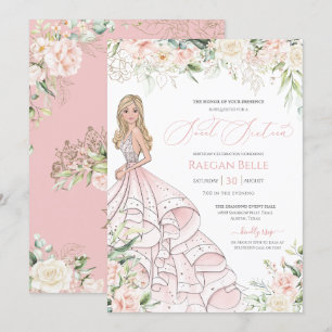 Blush Pink White Roses Luxury Sweet Sixteen  Invit Invitation