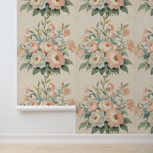 Blush pink & White Roses Vintage Floral Removable Wallpaper