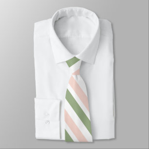 Blush Pink White Sage Green Stripes Neck Tie