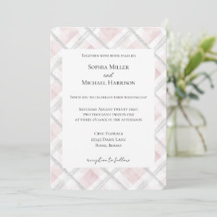 Blush Pink White Silver Glitz Wedding Invitation