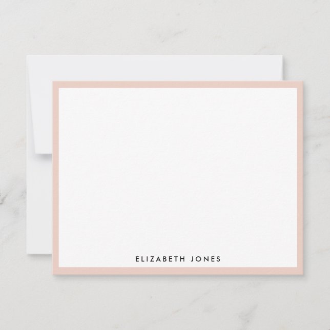Blush Pink White Simple Modern Classic Minimalist Note Card (Front)