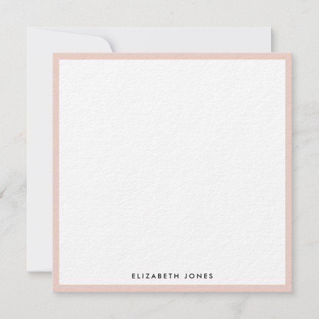 Blush Pink White Simple Modern Minimalist Square Note Card (Front)