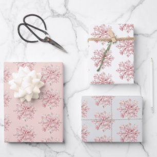 Blush Pink White Snowflakes Christmas Wrapping Paper Sheets