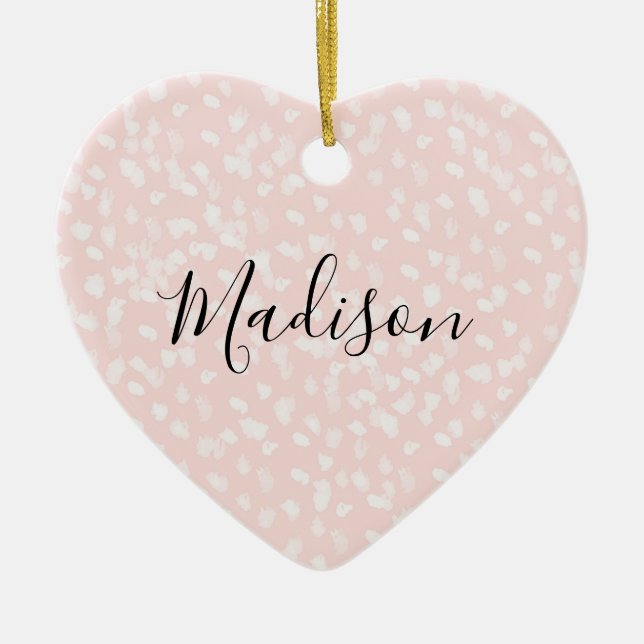 Blush Pink White Spots Ceramic Ornament (Front)