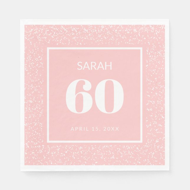 Blush Pink White Stardust Glitter 60th Birthday Napkins (Front)
