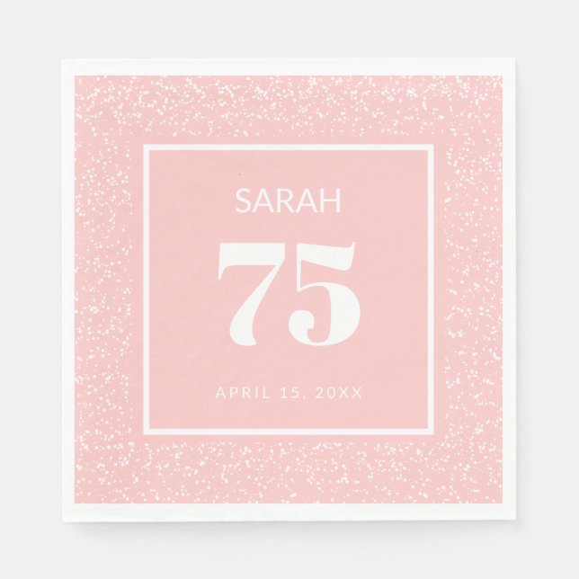Blush Pink White Stardust Glitter 75th Birthday Napkins (Front)
