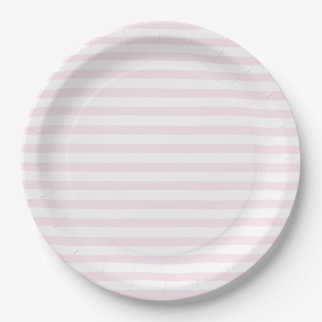 Blush Pink & White Striped Paper Plates (Front)