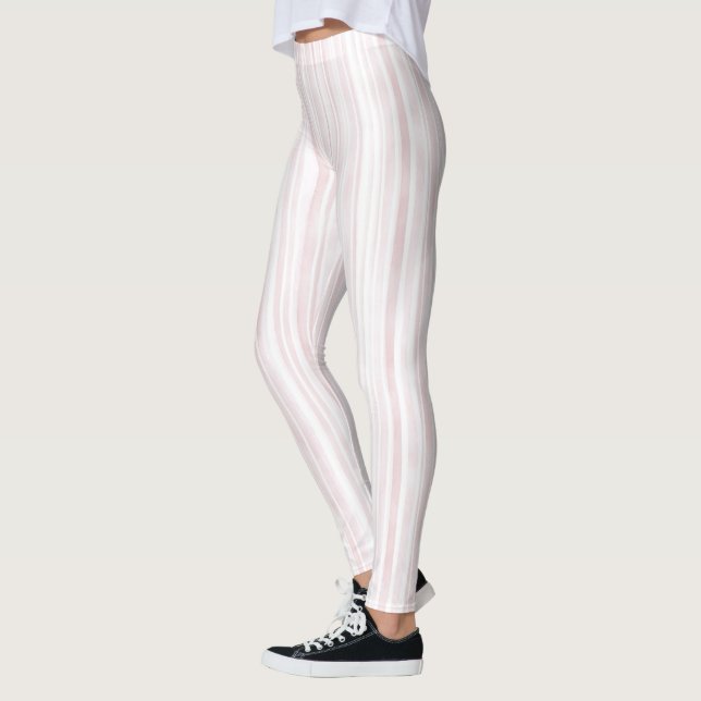 Blush Pink White Stripes Leggings (Left)