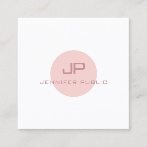Blush Pink White Trendy Modern Monogram Template Square Business Card
