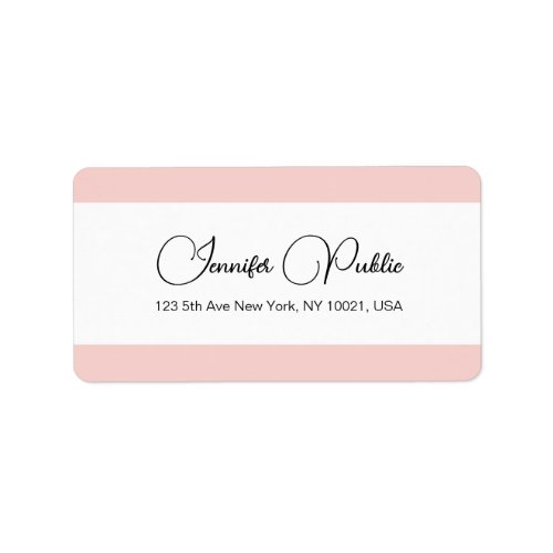 Blush Pink White Typography Name Shipping Address Label