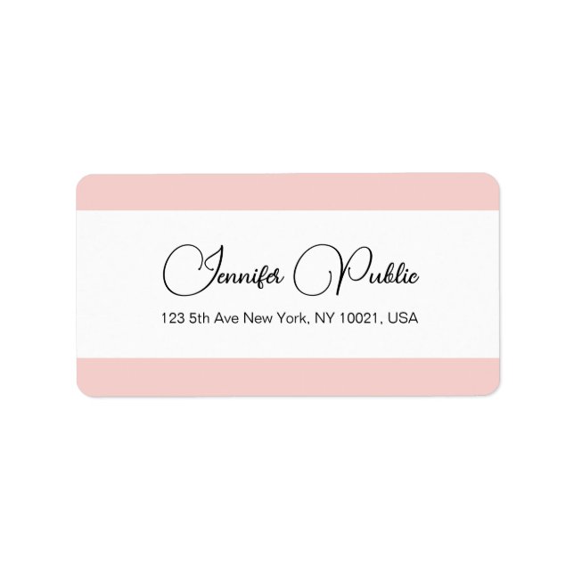 Blush Pink White Typography Name Shipping Address Label (Front)