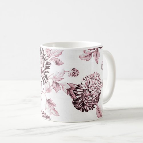 Blush Pink  White Vintage Floral Toile No2 Coffee Mug