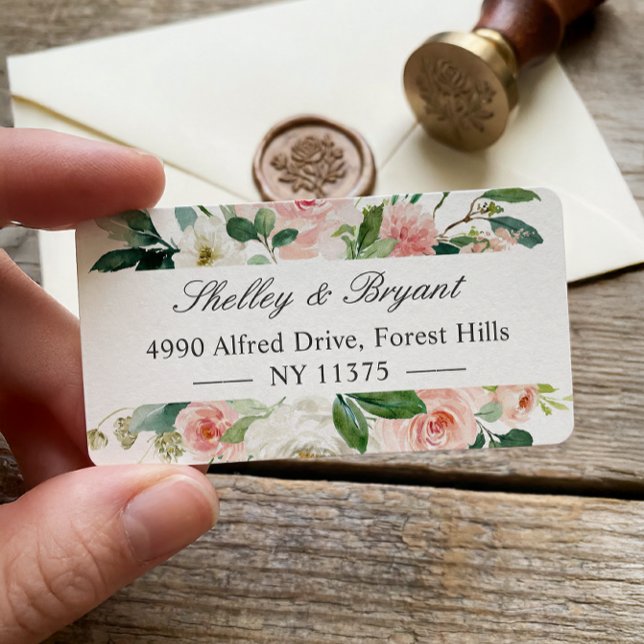 Blush Pink White Watercolor Floral Address Label (Creator Uploaded)