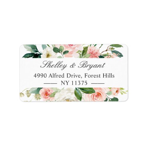 Blush Pink White Watercolor Floral Address Label