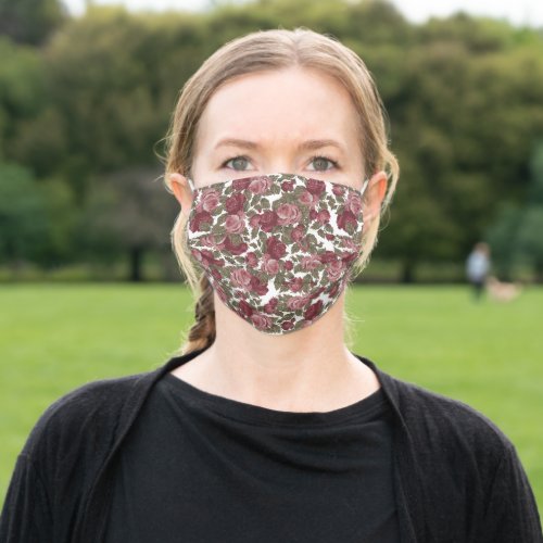 Blush Pink  White Watercolor Floral Pattern Adult Cloth Face Mask