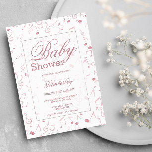 Blush pink white watercolor music note Baby Shower Invitation