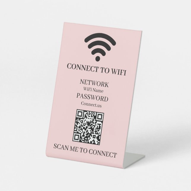 Blush Pink WiFi QR | Custom Network Access Display Pedestal Sign (Front)