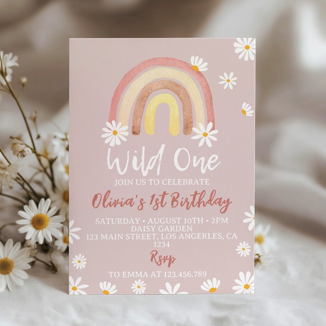 Blush Pink Wild One Daisy 1st Birthday Invitation (Creator Uploaded)