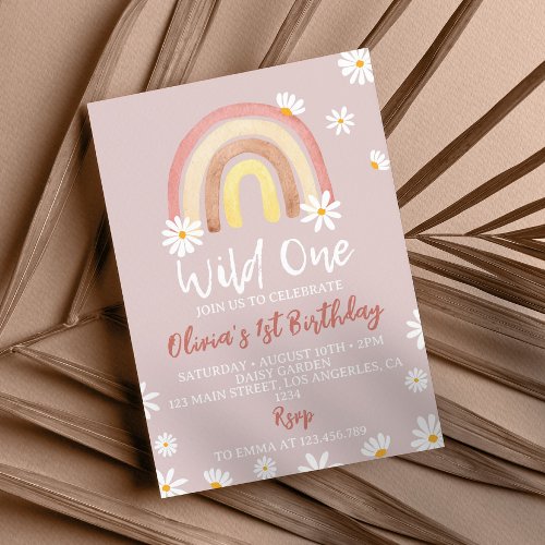 Blush Pink Wild One Daisy 1st Birthday Invitation