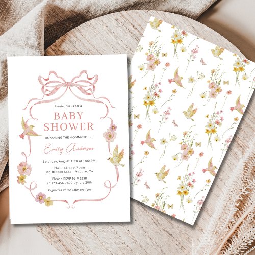 Wildflower Pink Floral or wildflower baby shower invitation