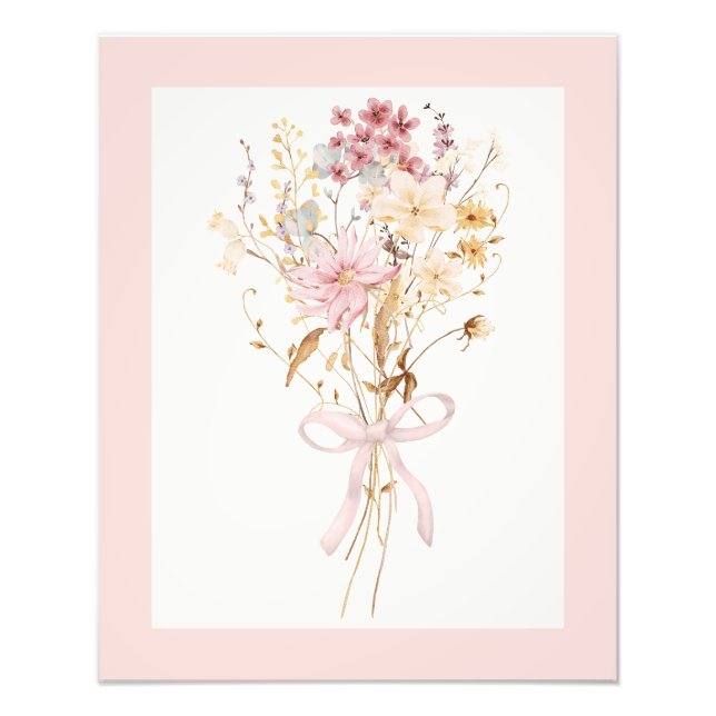 Blush Pink Wildflower Bouquet with Bow Feminine  Photo Print (Front)