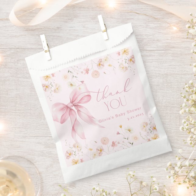 Blush Pink Wildflower Bow Baby in Bloom Favor Bag (Clipped)