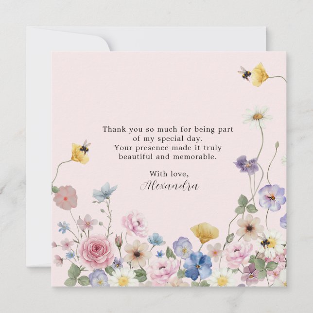 Blush Pink Wildflower Bridal Shower Thank You Card (Back)