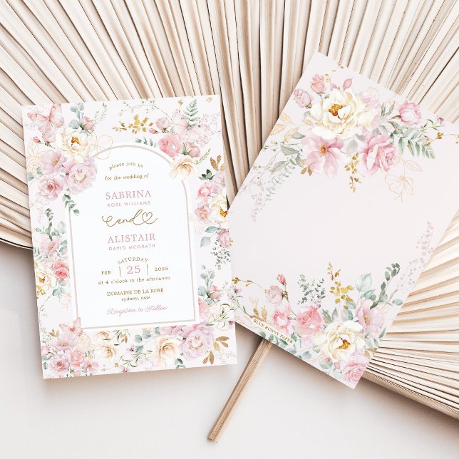 Blush Pink Wildflower Butterfly Garden Wedding Invitation (Creator Uploaded)