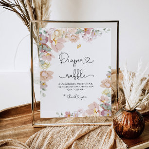 Blush pink wildflower diaper raffle baby shower poster