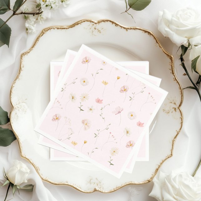 Blush Pink Wildflower Floral Baby Shower Napkins (Creator Uploaded)