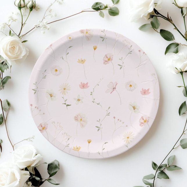 Blush Pink Wildflower Floral Baby Shower Paper Plates (Creator Uploaded)