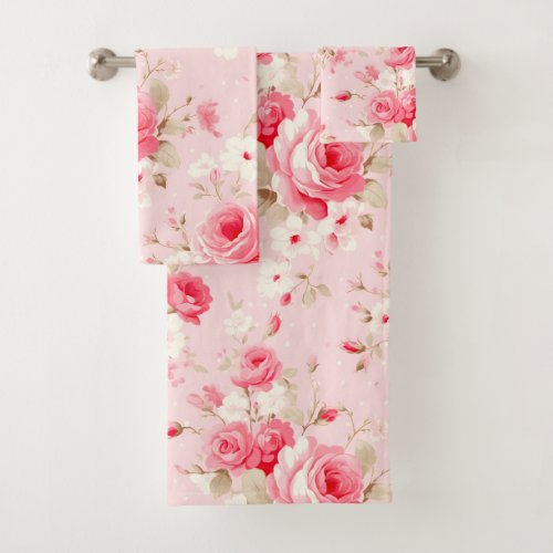 Blush Pink Wildflower Floral Bath Towel Set