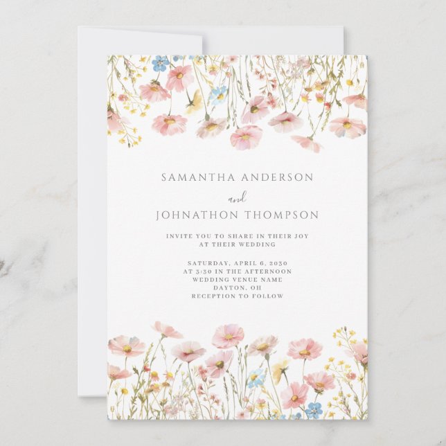 Blush Pink Wildflower Floral Wedding Invitation (Front)