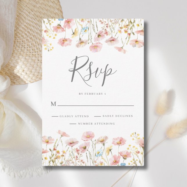 Blush Pink Wildflower Floral Wedding  RSVP Card (Creator Uploaded)