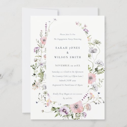 Blush Pink Wildflower Frame Engagement Invite