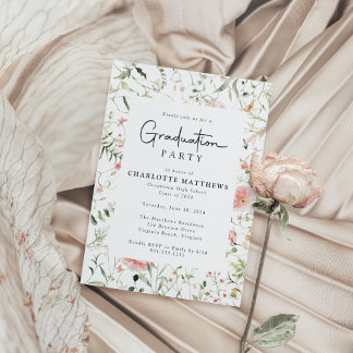 Blush Pink Wildflower Frame Graduation Party Invitation