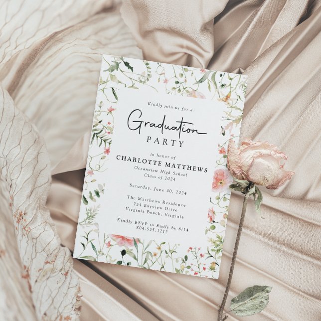 Blush Pink Wildflower Frame Graduation Party  Invitation (Creator Uploaded)