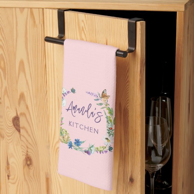 Blush Pink Wildflower  Kitchen Towel (Thirds Fold)