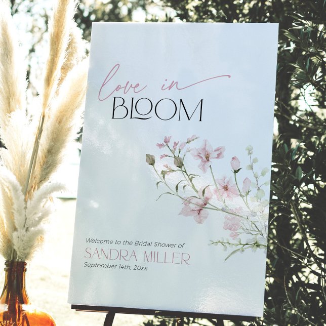 Blush Pink Wildflower Love in Bloom Bridal Welcome Foam Board (Blush pink floral love is in bloom Bridal Shower welcome sign)