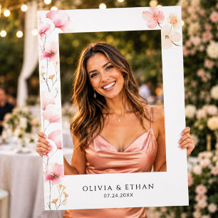 Blush Pink Wildflower Modern Wedding Photo Selfie Frame