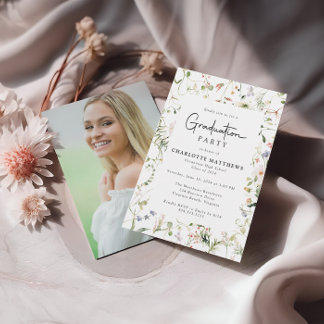 Blush Pink Wildflower Photo Graduation Party Invitation