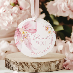 Blush Pink Wildflower Pink Bow Thank you  Favor Tags