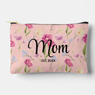 Blush Pink Wildflower Script Mom Established Accessory Pouch