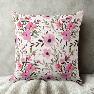 Blush  Pink Wildflower Throw Pillow Farmhouse 